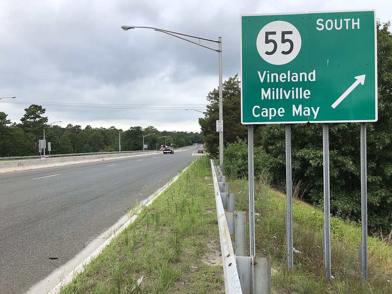 Route 55 South sign listing Cape May